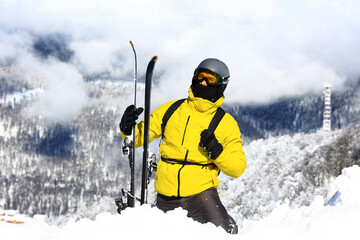 Fototapeta na wymiar male skier in the extreme freedom mountains