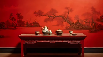 Foto op Plexiglas a red table with some chinese decoration © Ziyan