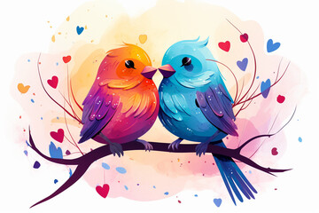 cartoon illustration of a pair of birds loving each other