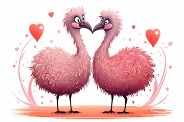 cartoon illustration of a pair of flamingos loving each other