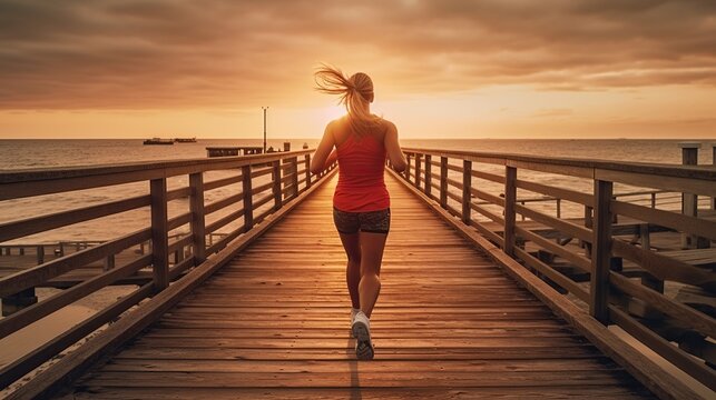 Woman jogging on the pier 