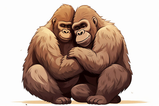 cartoon illustration of a pair of gorillas loving each other