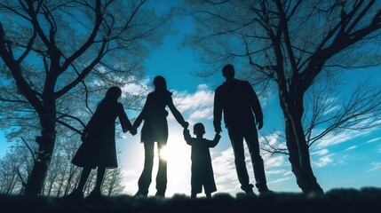 Silhouette of  a family in the park 