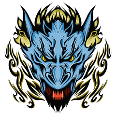 Tribal head dragon sticker illustration. Perfect for tattoos, stickers, hats, clothes, logos, icons