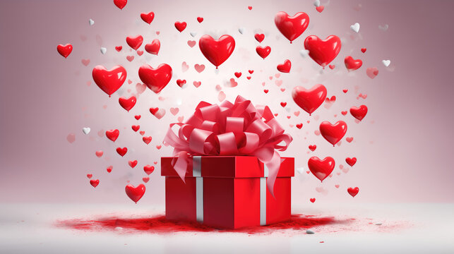 Ilustra&ccedil;&atilde;o do Dia dos Namorados com caixa de presente enfeitada e muitos cora&ccedil;&otilde;es decorando