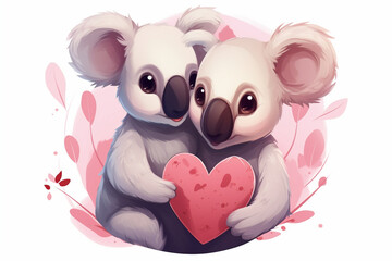 cartoon illustration of a pair of koalas loving each other