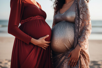 Pure connection: pregnant woman involved in the moment, hands on her belly, anticipating maternal bonds. - obrazy, fototapety, plakaty
