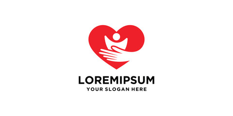 illustration icon with the concept of preserving humanity. love logo design concept with human and hugging hands. humanitarian concern logo
