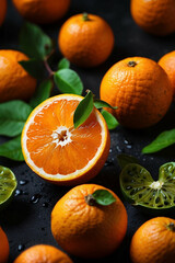 Refreshing Orange: A high-quality photo that highlights the refreshing appearance and bright colors of a ripe orange, ideal for attracting the attention - Generative AI