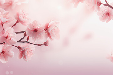 Elegant Pink Sakura Blossom Banner on Soft Pink Background for Tranquil and Serene Atmosphere