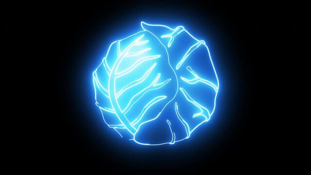 Animated cabbage vegetable icon with glowing neon effect