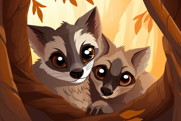 cartoon illustration of a pair of ferrets
 loving each other