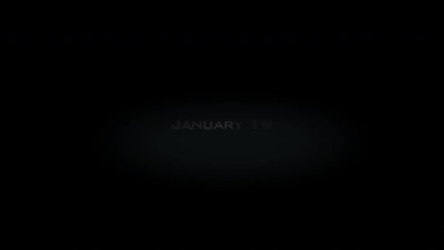 January 19 3D title metal text on black alpha channel background