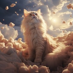 a fluffy cat in the top of cloud - obrazy, fototapety, plakaty