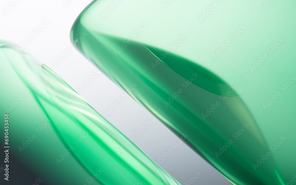 Poster gradient green transparent geometry background, 3d rendering.