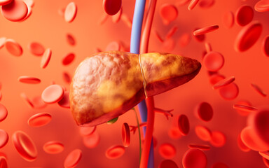 Liver organ with fatty liver state, 3d rendering. - obrazy, fototapety, plakaty