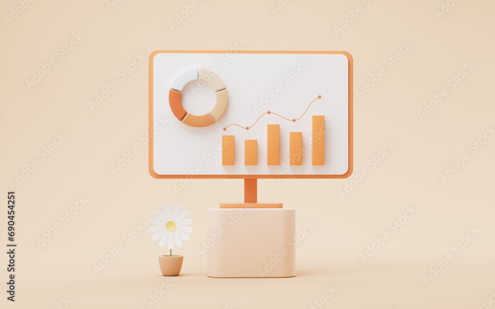 Poster computer screen and office work, 3d rendering.