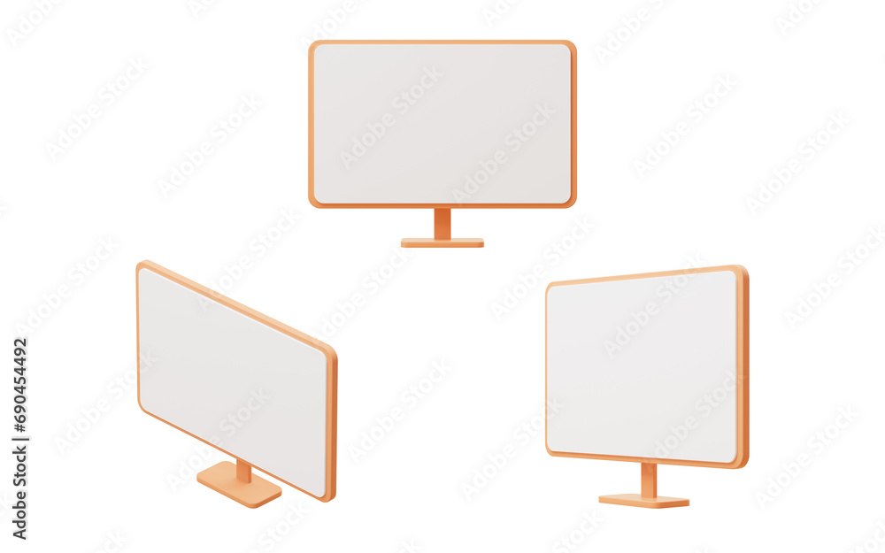 Poster computer monitor with cartoon style, 3d rendering.