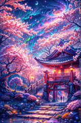 Starry Night at Sakura Shrine