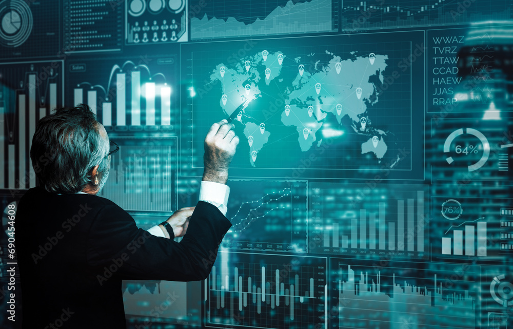 Poster data analysis for business and finance concept. interface showing future computer technology of prof