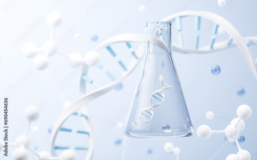 Poster conical flask and biological concept background, 3d rendering.