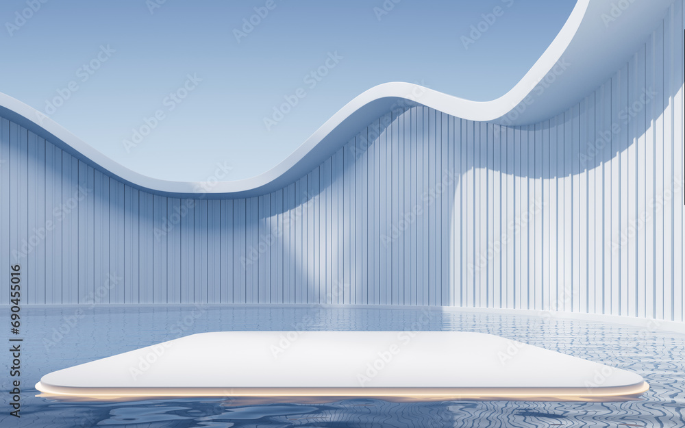 Poster empty ground with white building background, 3d rendering.