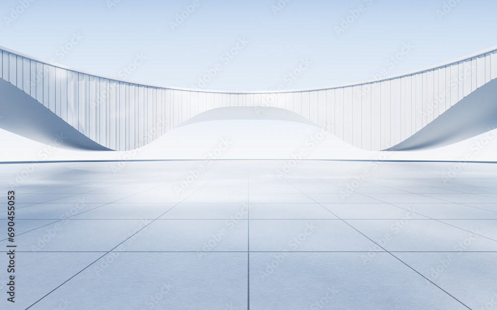 Poster empty ground with white building background, 3d rendering.