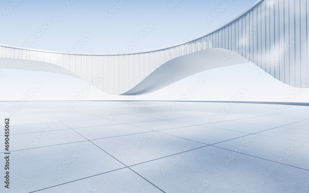 Poster empty ground with white building background, 3d rendering.