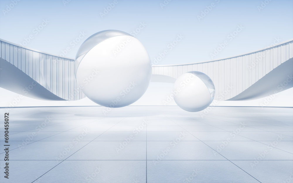 Poster empty ground with white building background, 3d rendering.