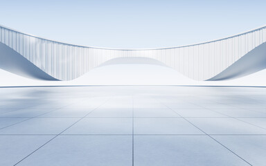 Empty ground with white building background, 3d rendering.
