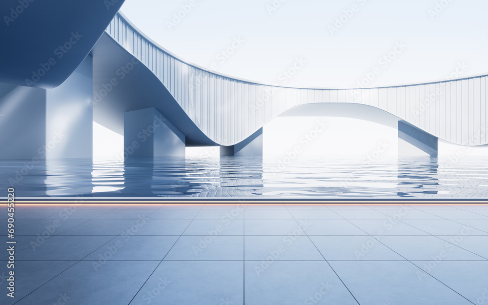 Poster empty ground with white building background, 3d rendering.