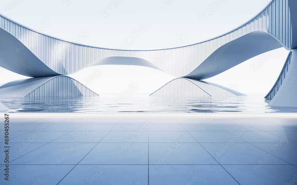 Poster empty ground with white building background, 3d rendering.