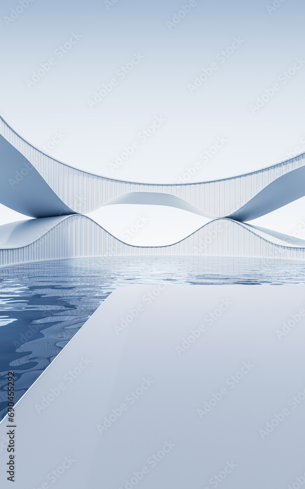 Poster empty ground with white building background, 3d rendering.