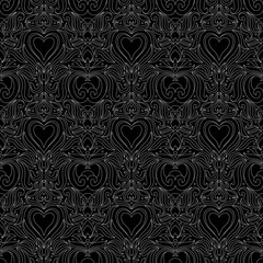 Black And White Vector Seamless Pattern Outline Love Heart Valentine Illustration Background Wallpaper