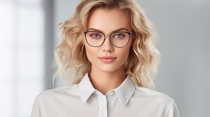 Portrait of an attractive blonde wearing glasses 