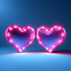 Two pink light up hearts with a blue background