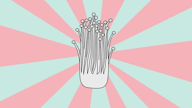 Animated enoki mushroom icon with a rotating background