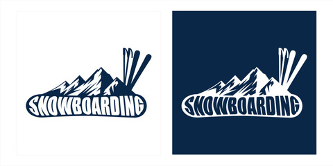 Mountain Winter Snowboarding Logotype Sticker Vector