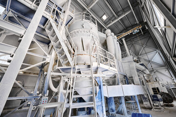 Blocks of bag filters and air cyclones at industrial plant