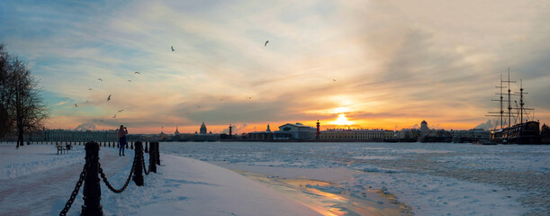 Winter panorama of the historical center of St. Petersburg