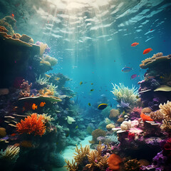 Naklejka na ściany i meble A vibrant coral reef teeming with underwater life