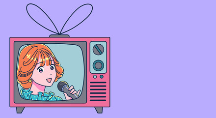 レトロなテレビの中に映る女性アイドル
