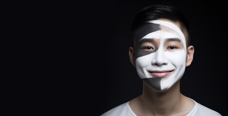portrait of young asian man with face mask on black background