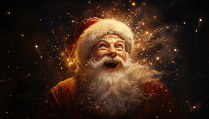 Santa laughing with falling sparks magical