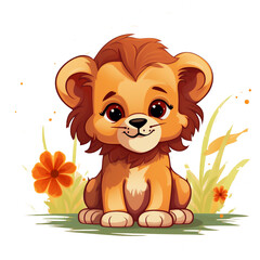 Fototapeta premium Cute lion cub drawn with colored pencils, PNG file format, created with Ai