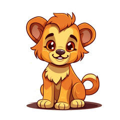 Cute lion cub drawn with colored pencils, PNG file format, created with Ai