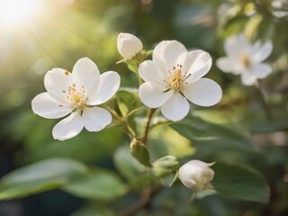 Obraz na płótnie Canvas beautiful white coffee flowers in the garden, sunlight, detail coffee flowers, realistic coffee flowers