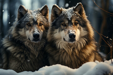 A pair of wolves in the snow