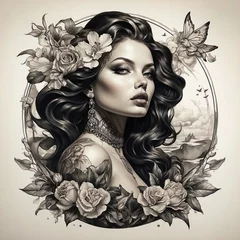 Foto op Aluminium flower girl tattoo with skull and wing illustration © tatag