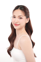 Beautiful young asian woman with clean fresh skin on white background, Face care, Facial treatment, Cosmetology, beauty and spa, Asian women portrait.